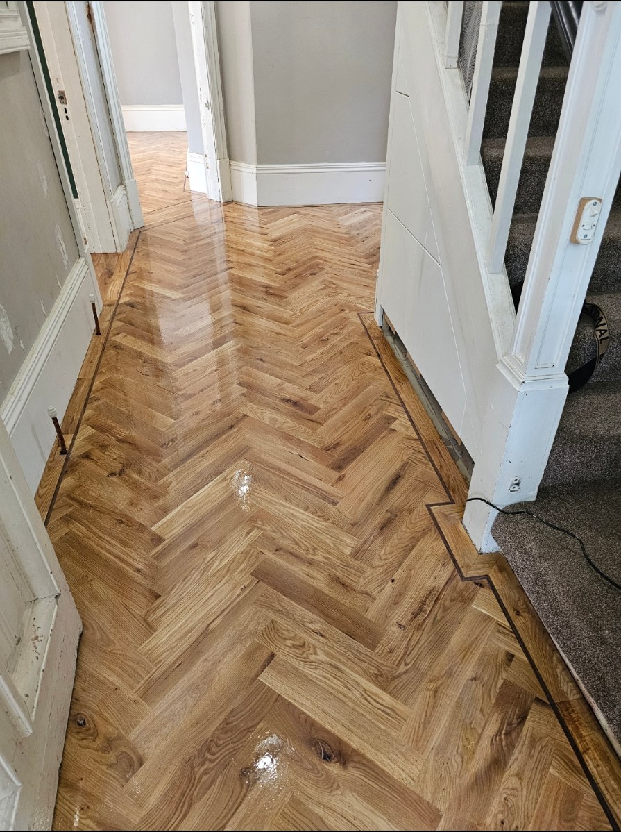 Herringbone flooring installation project
